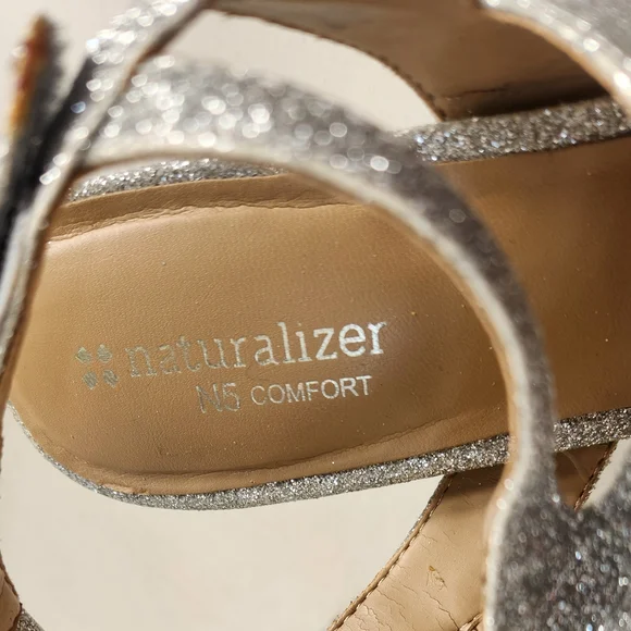 Naturalizer Silver Glitter Strappy Block Heels - Picture 4 of 6
